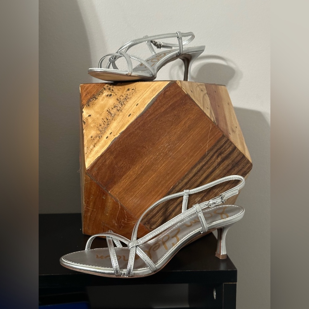 Silver Strappy Heeled Sandals with Kitten Heel